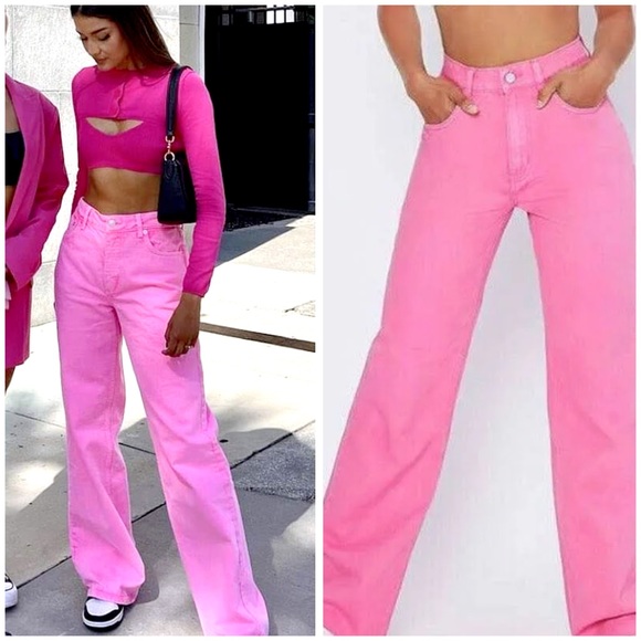 Zara Jeans Zara The Boogie Pants Super Wide Leg Jeans In Neon Pink